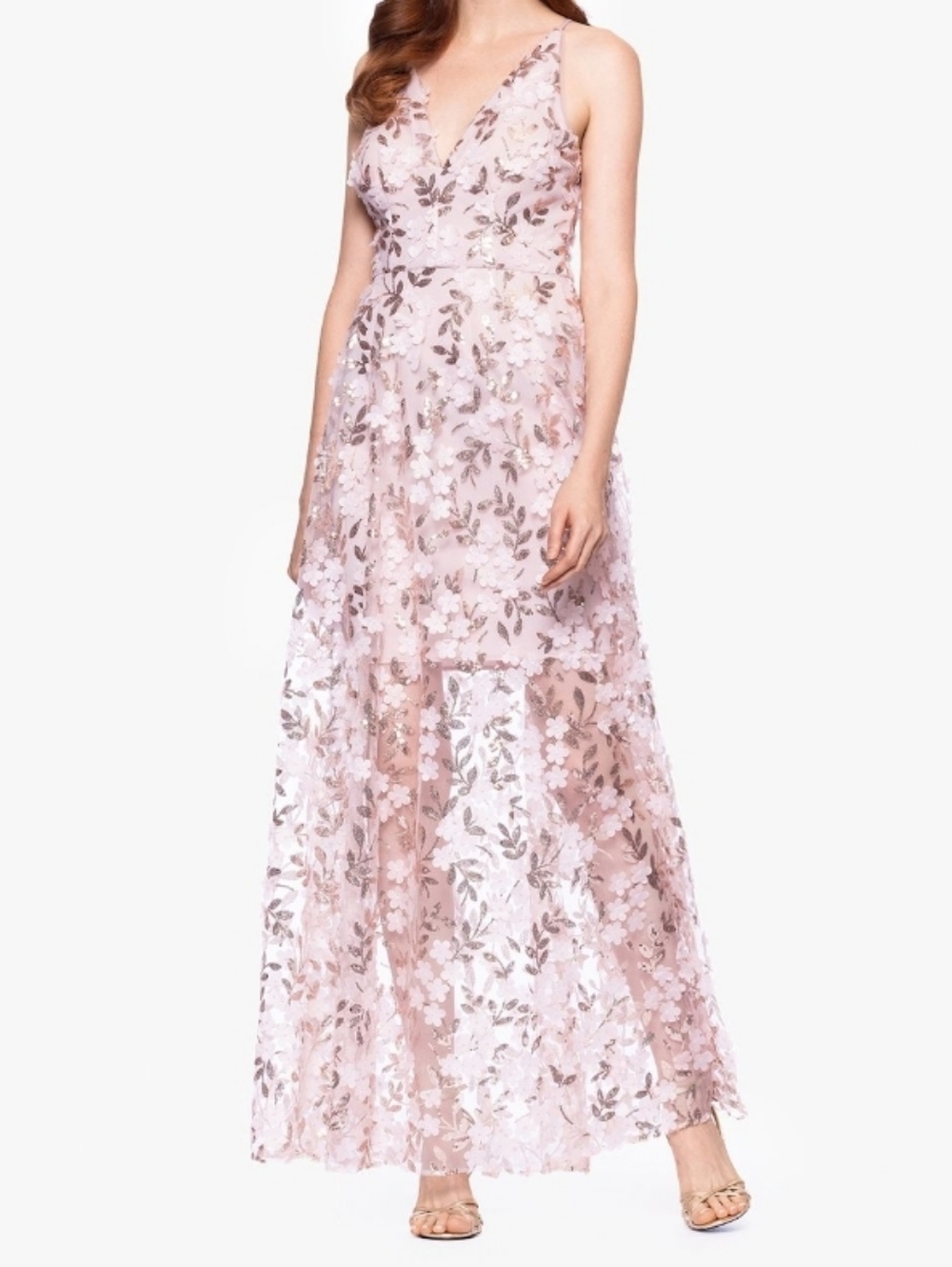 Womens X Evenings Sequin-Embellished Blush Pink Floral Lace V-Neck Evening Gown